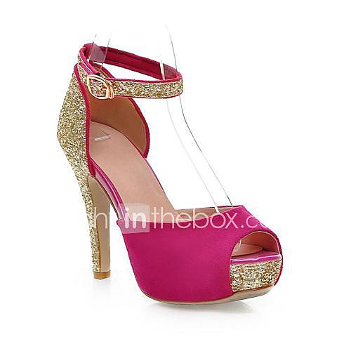 Suede Cone Heel Peep Toe Heels with Buckle/ Sparkling Glitter(More Colors)