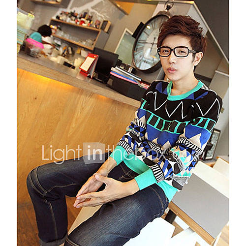 Mens Round Collar Splicing Long Sleeve Sweater