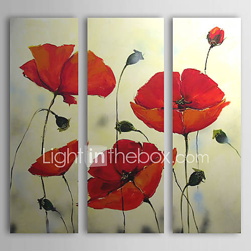 Hand Painted Oil Painting Floral Red Petals with Stretched Frame Set of 3