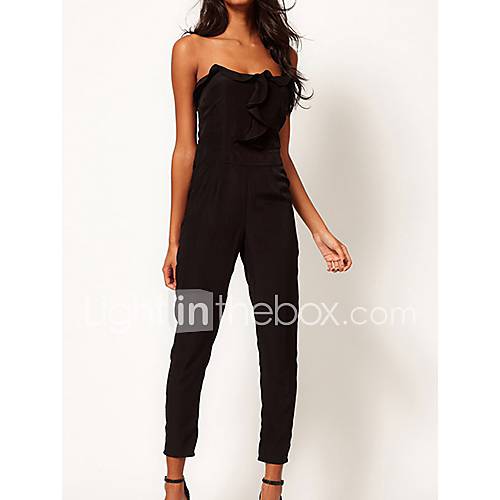 Womens Black Bandeau Jumpsuit with Frill Front