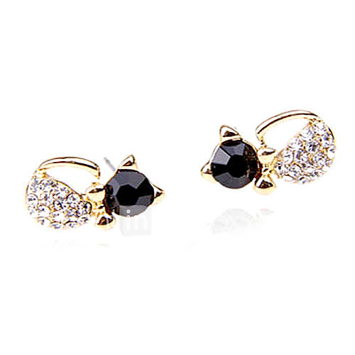 The new flash diamond earrings jewelry cute little kitty earrings(random color)