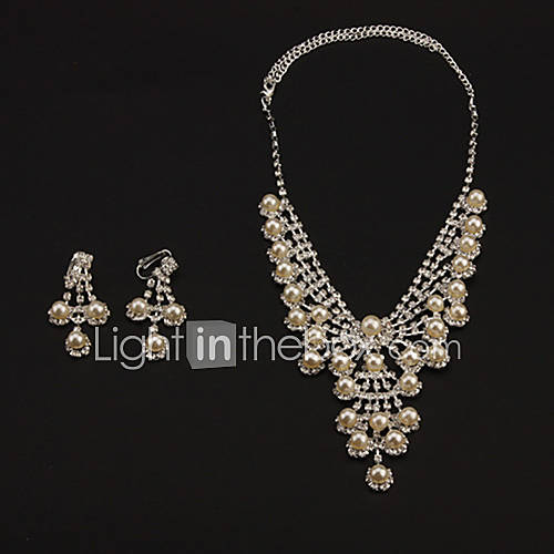 Fashion Alloy Silver With White Pearl Bridal Jewelry Sets(NecklacesEarrings)