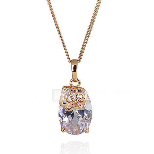 Yueli Womens White 18K Gold Zircon Pendant Incl. Necklace D0582