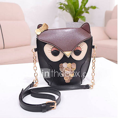 Womens Fashion Owl Pattern PU Handbags Shoulder Bag Lining Color on Random