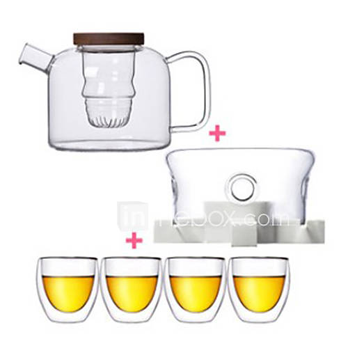 Elegant Glass Teapot Set, 1pc 24oz Teapot/1pc Stove/4pcs Egg Cups