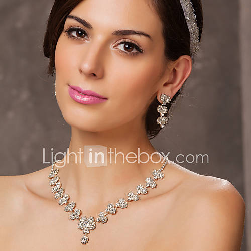 Austrian Rhinestone Flowers Bridal Necklace and Earring Set