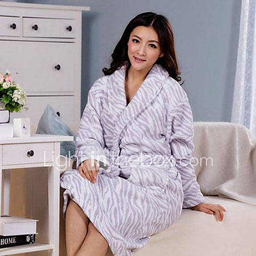 Bath Robe,High class Woman White Stripe Print Garment Thicken