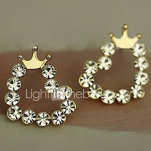 Fashion Diamante Heart Crown Studs