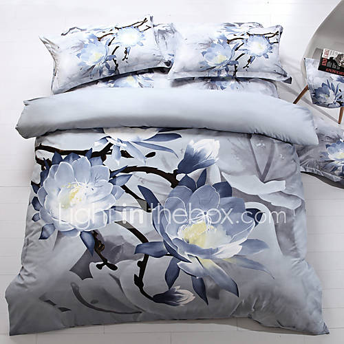 Duvet Cover Set,4 Piece 3d Effect Printed Quiet White Full Size