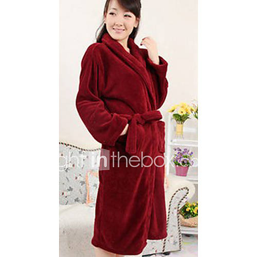 Bath Robe,High class Woman Wine Red Decorative Collar Garment Thicken