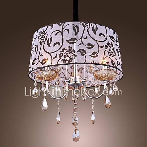 180W Traditional Chandelier with 3 Lights and Crystal Beaded Pendants