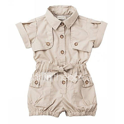 Girls Summer Short Sleeve Turn Down Collar Overalls Cotton Denim for 70~100cm