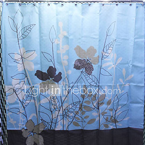 Shower Curtain Modern Blue Flowers Print W71 x L71