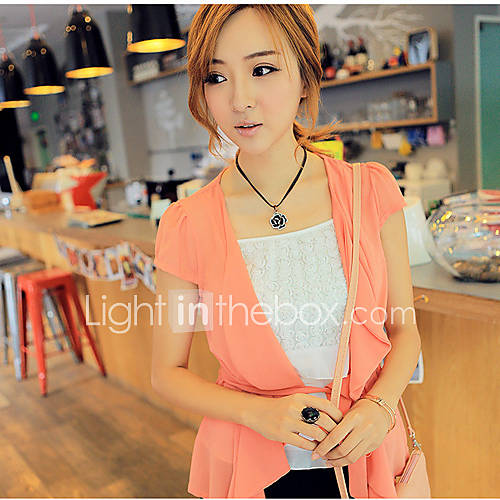 Newcomerland Shirt Loose Chiffon Fifth Sleeved Sweet Blouse Cardigan(Orange)