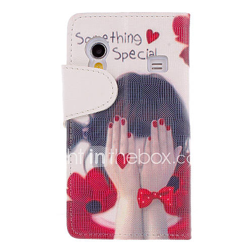 Pretty Shy Girl Drawing Pattern PU Leather Skin Plastic Hard Back Cover Pouches for Samsung Galaxy Ace S5830