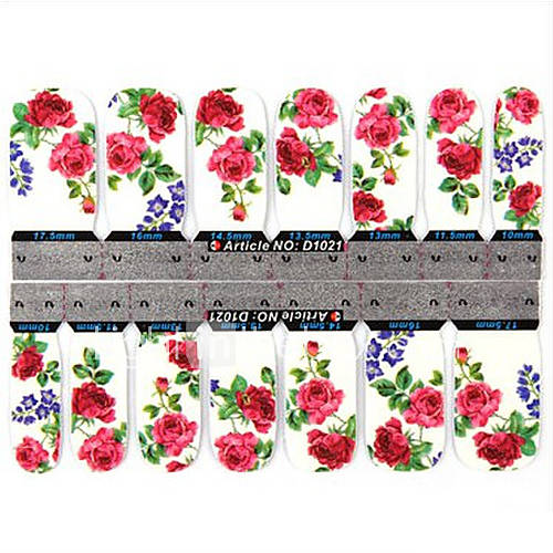 1x14PCS 1 Pattern Fashion Red Rose Pattern Full cover Nail Stickers