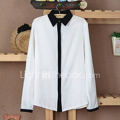 Womens New Fashion Relaxed Blouse Color Block Long Sleeves Button Shirt