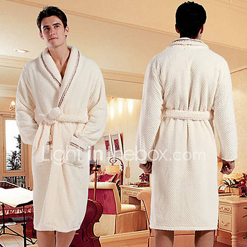 Bath Robe,High class Man White Solid Colour Garment Thicken