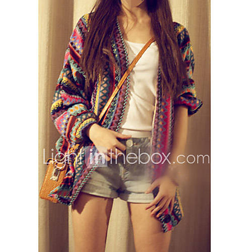 Womens Vintage Stripe Knit Sweater Boho Ethnic Cardigan tops Rainbow Weave Coat