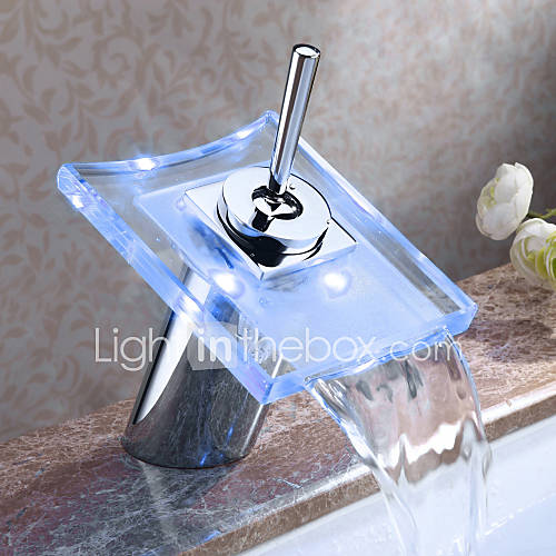 Color Changing LED Waterfall Centerset Single Handle Bathroom Sink Faucet   Chrome Finish