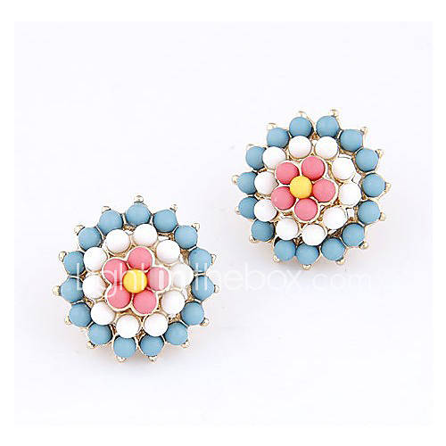 Womens Euramerican Fashion All Match Beads Sunflower Shaped Stud