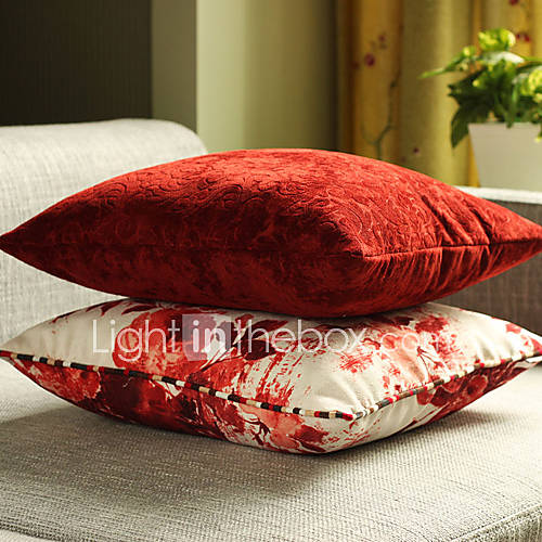 Set of 2 Classic Flower and Solid Velvet Polyester Decorative Pillow Cover