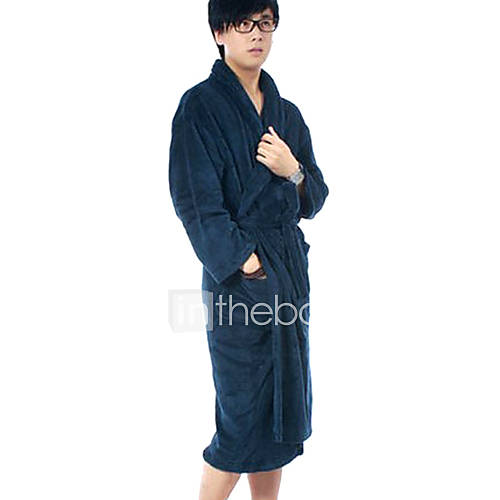 Bath Robe,High class Man Blue Decorative Collar Garment Thicken