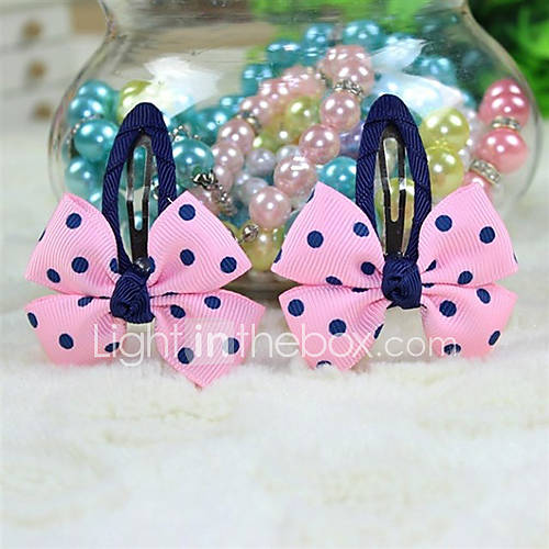 Girls Pink Dot Bowknot Hair Clips(A Pair)