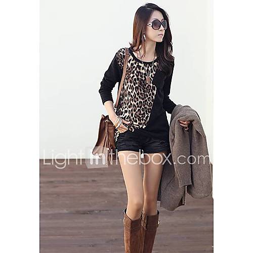 Womens Fashion Trendy T Shirt Long Sleeves Leopard Print Loose Blouse Tops