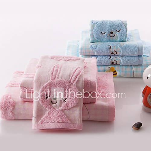 Bath Towel Set,3 Pack Terry 100% Cotton Untwisted Yarn Rabbit Print (1 Bath Towel,2 Hand Towels)