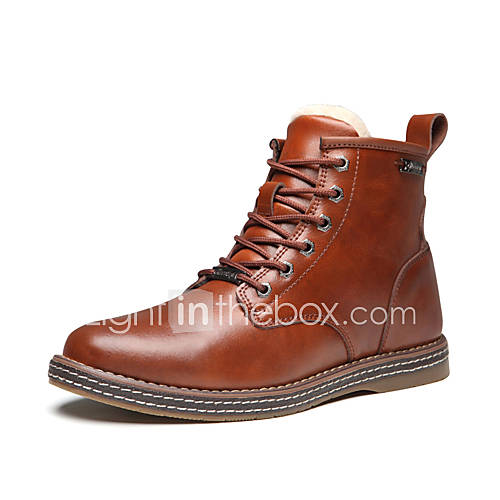 Mens Leather Flat Heel Combat Boots With Lace up(More Colors)
