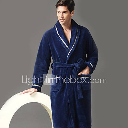 Bath Robe,High class Man Dark Blue Solid Colour Garment Thicken