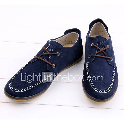 Mens Leather Flat Heel Comfort Oxfords Shoes With Lace up(More Colors)
