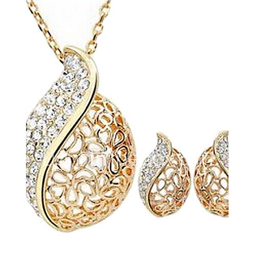 Charming Alloy Gold Plated With Clear Rhinestone Jewelry Set(Including Necklace,Earrings)(More Colors)
