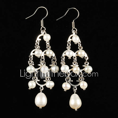 Elegant Alloy Silver Plated with Pearl Womens Earrings