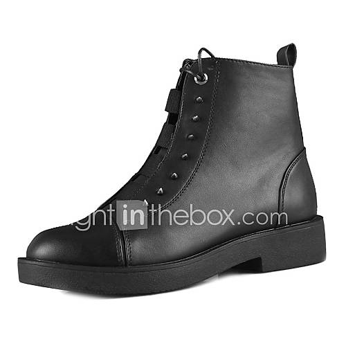 Mens Faux Leather Low Heel Combat Boots With Lace up