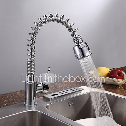 Solid Brass Spring Pull Down Kitchen Faucet   Chrome Finish