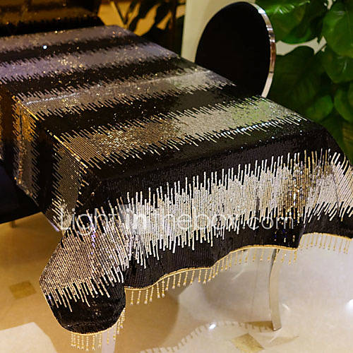 Black and Silver Sequins Table Cloth 71×47