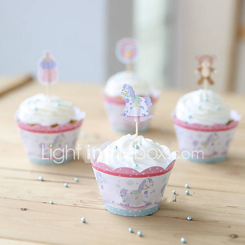 Children Theme Cupcake Wrappers for Baby Shower   Set of 12 (Including 12 Stickers and 12 Wrappers)