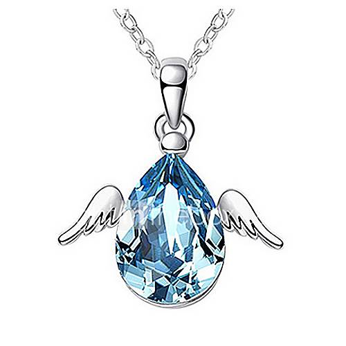 HoneyBaby Blue Gemstone Angle Wings Necklace