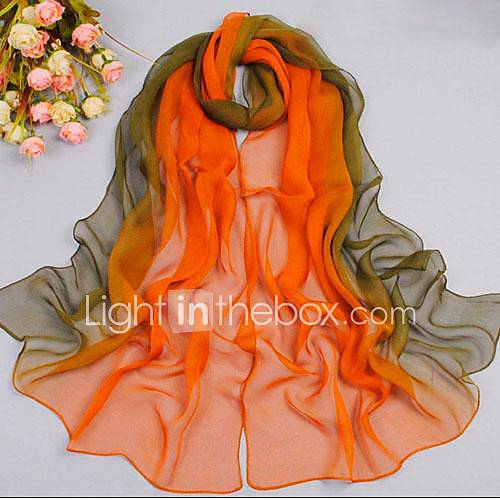 Fashion Soft Chiffon Extra Long Scarf Shawl for Lady Orange and Green