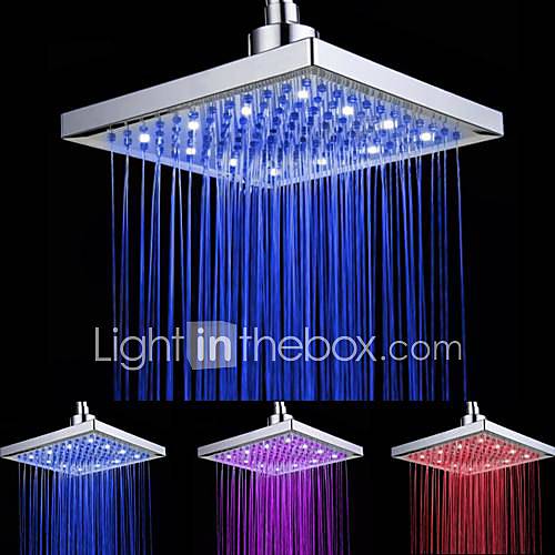 8 Inch Battery Free Temperature Controlled Led Color Changing Square Shower Head