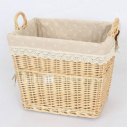 Chinese Style White Cloth Liner Bamboo Storage Basket