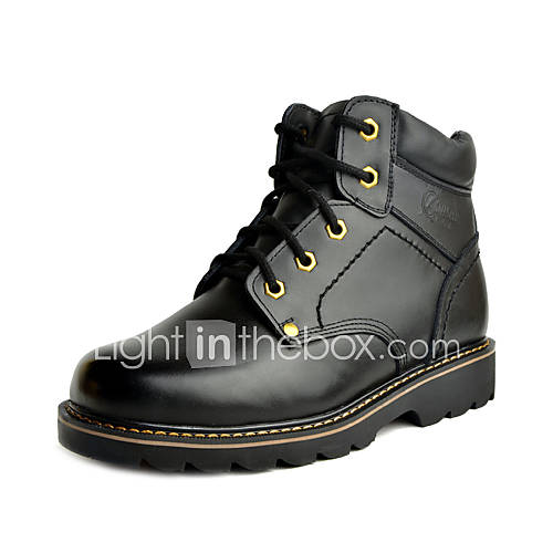 Mens Leather Flat Heel Combat Boots With Lace up