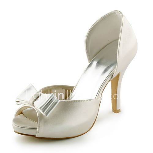 Satin Womens Wedding Stiletto Heel DOrsay Two Piece Sandals With Bowknot(More Colors)