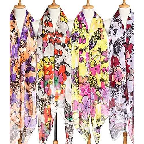 Colorful Big Size Flower Printed Voile Fabric Scarf