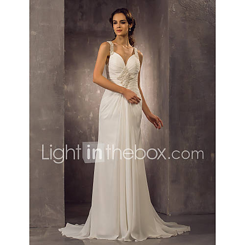 Sheath/Column Straps Sweep/Brush Train Chiffon Wedding Dress (518931)