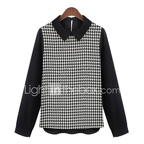 Womens Turn down Collar Stitching Blouse