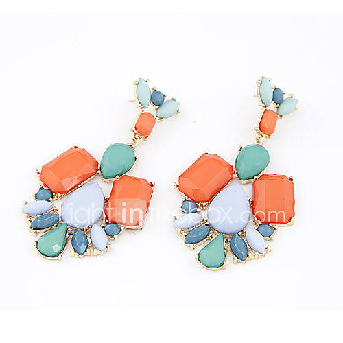 Womens Euramerican Fashion Colorful Splicing Resin Stud