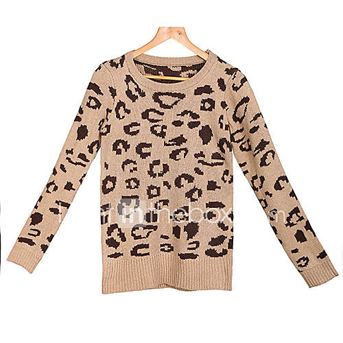 Womens Trendy Lady Leopard Print Sweater Crew Neck Jumper Pullover Knitwear